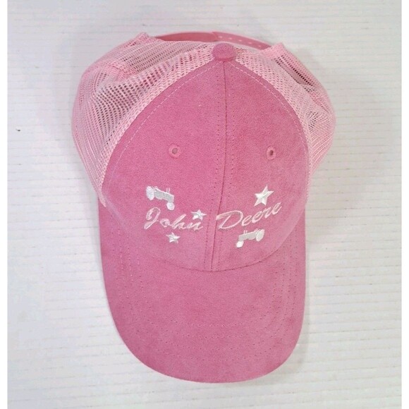 John Deere Pink Mesh Trucker Hat Women’s Snapback Cap Tractor Stars Logo - Picture 2 of 7